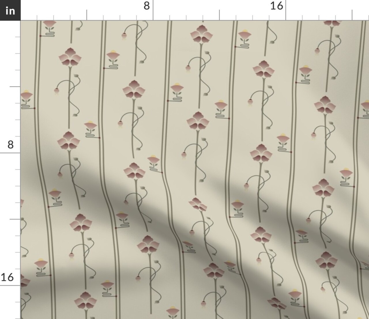 Beige Floral Stripe Art Deco Craftsman Nouveau Modern Botanical Small Scale Custom Printed Fabric by Spoonflower Various Fabrics by the Yard or Fat Quarter